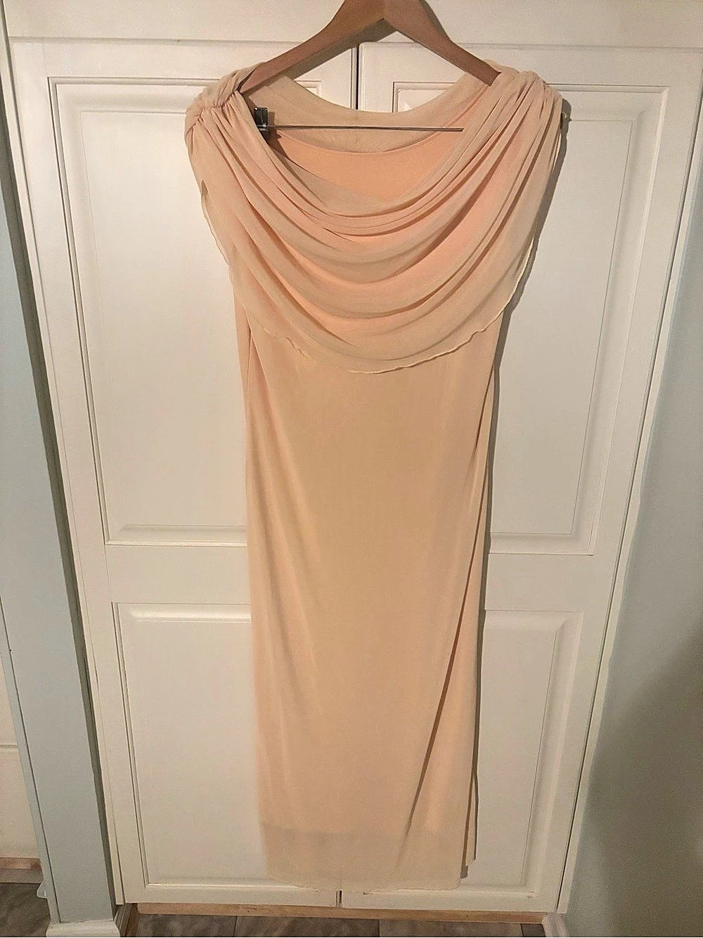 RIHOAS Blush color Cowl Neck Sleeveless Maxi Draped Maxi Dress